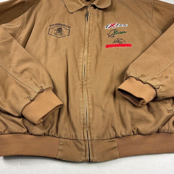 Tri Mountain Mens Bomber Jacket Brown Dixie Horse & Mule Work Field Zip Coat XL - Picture 3 of 11